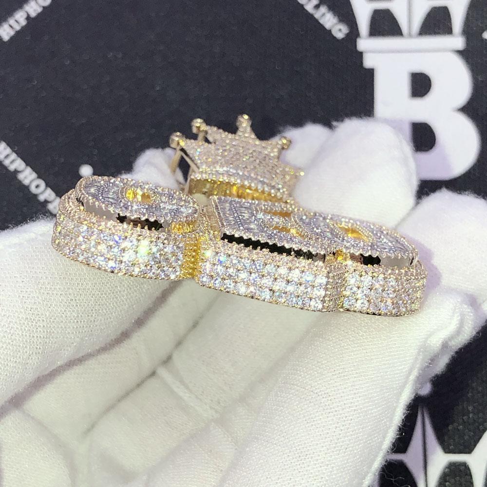 3D CEO Crown Baguette CZ Iced Out Hip Hop Pendant Yellow Gold HipHopBling