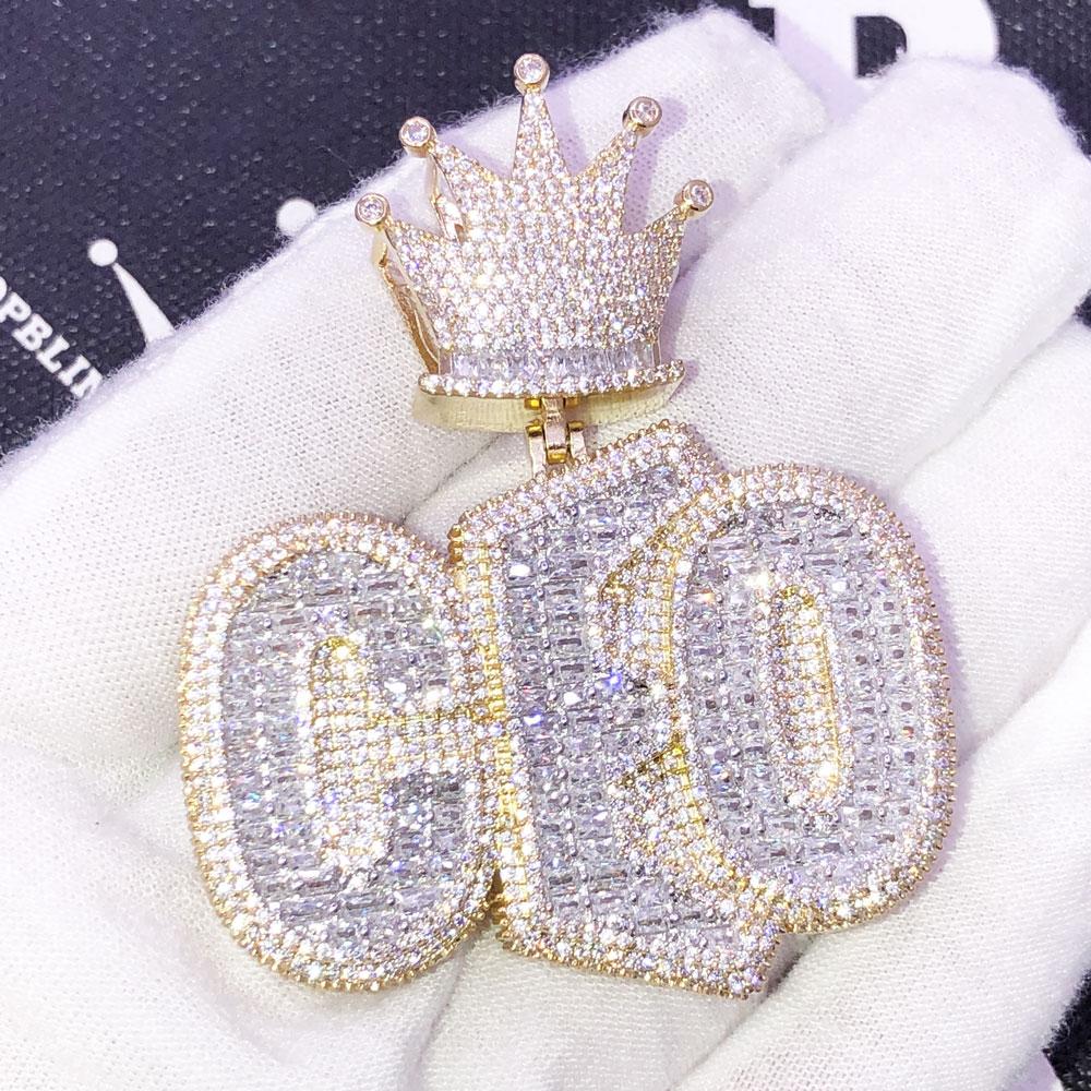 3D CEO Crown Baguette CZ Iced Out Hip Hop Pendant Yellow Gold HipHopBling
