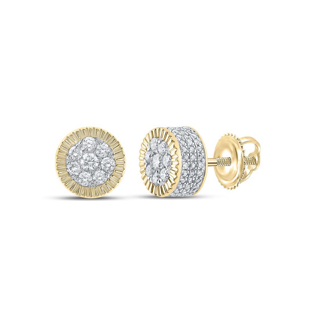 3D Circle Cluster Diamond Earrings 10K Yellow Gold L 11MM .78 Carats 10K Yellow Gold HipHopBling
