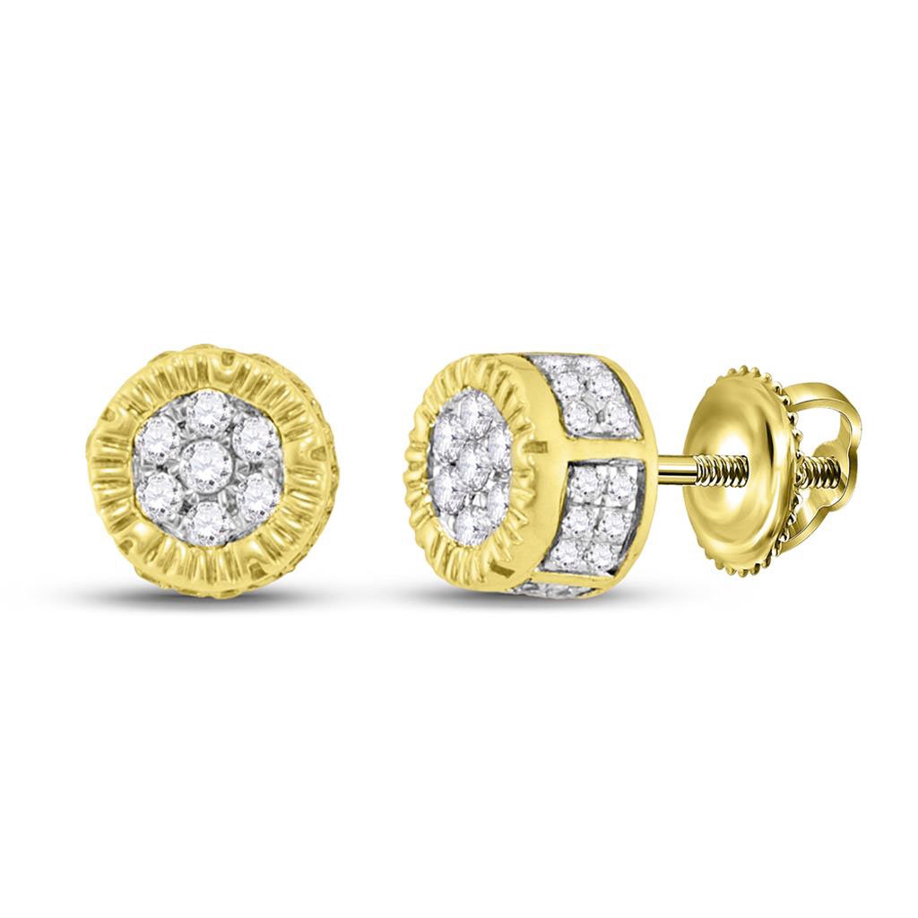 3D Circle Cluster Diamond Earrings 10K Yellow Gold S 8MM .25 Carats 10K Yellow Gold HipHopBling