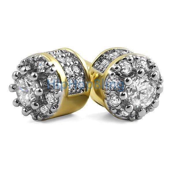 3D Cluster Gold CZ Bling Bling Earrings HipHopBling