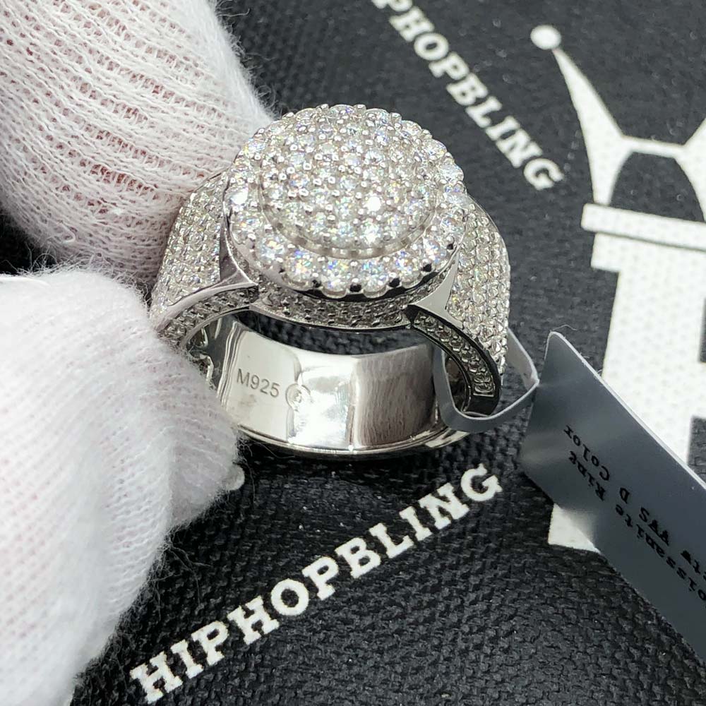3D Cluster Iced Out VVS Moissanite Ring .925 Sterling Silver 7 HipHopBling