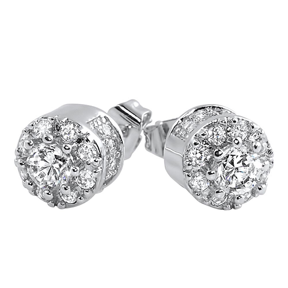 3D Cluster VVS Moissanite Earrings .925 Sterling Silver White Gold HipHopBling