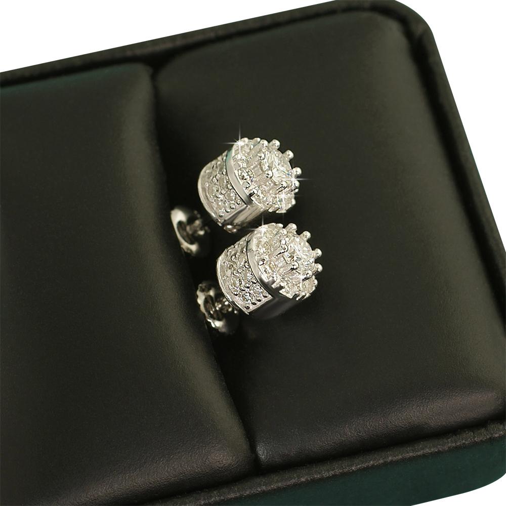 3D Cluster VVS Moissanite Earrings .925 Sterling Silver White Gold HipHopBling
