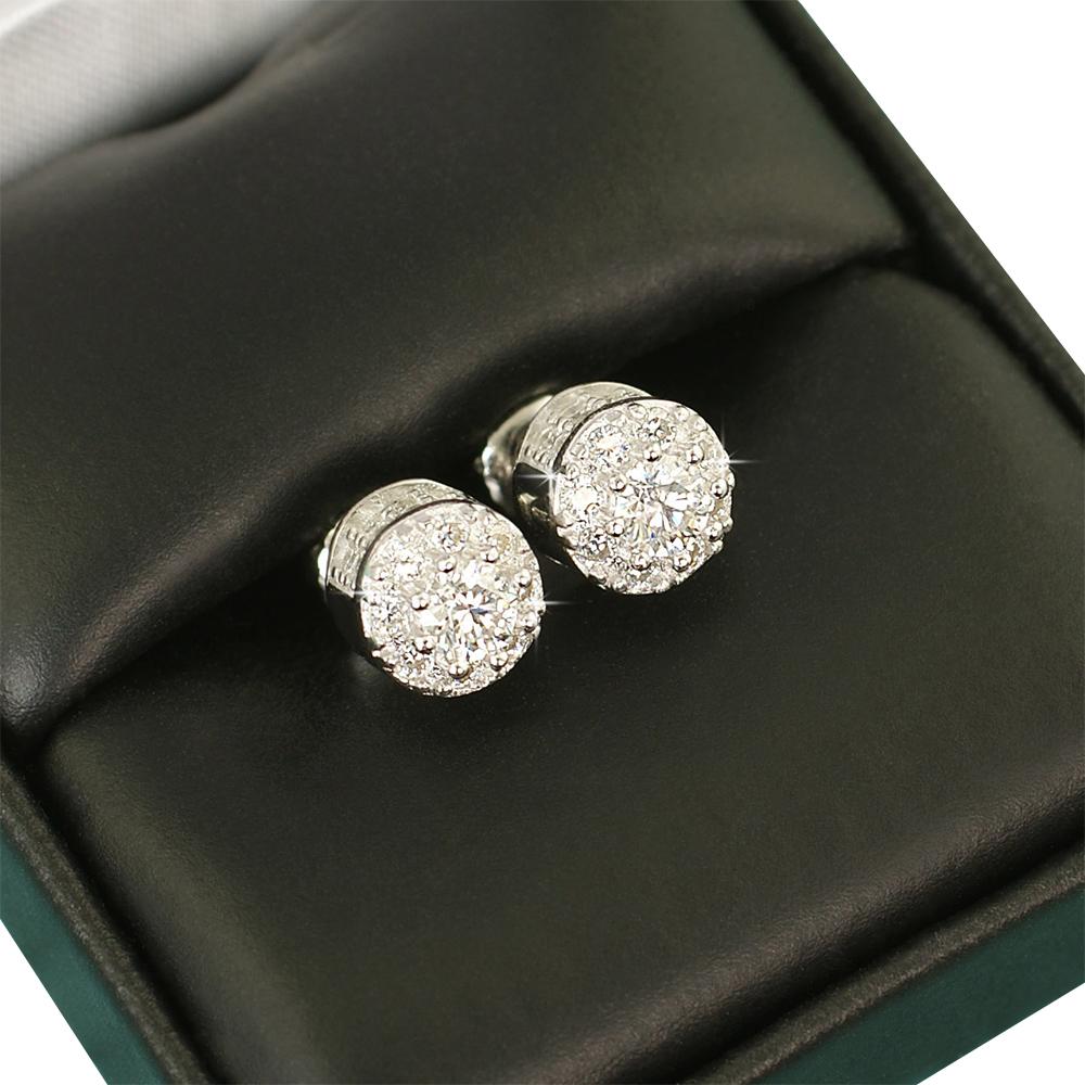 3D Cluster VVS Moissanite Earrings .925 Sterling Silver White Gold HipHopBling