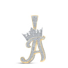 3D Crown A - Z Letter Initial Diamond Pendant 10K Yellow Gold A HipHopBling