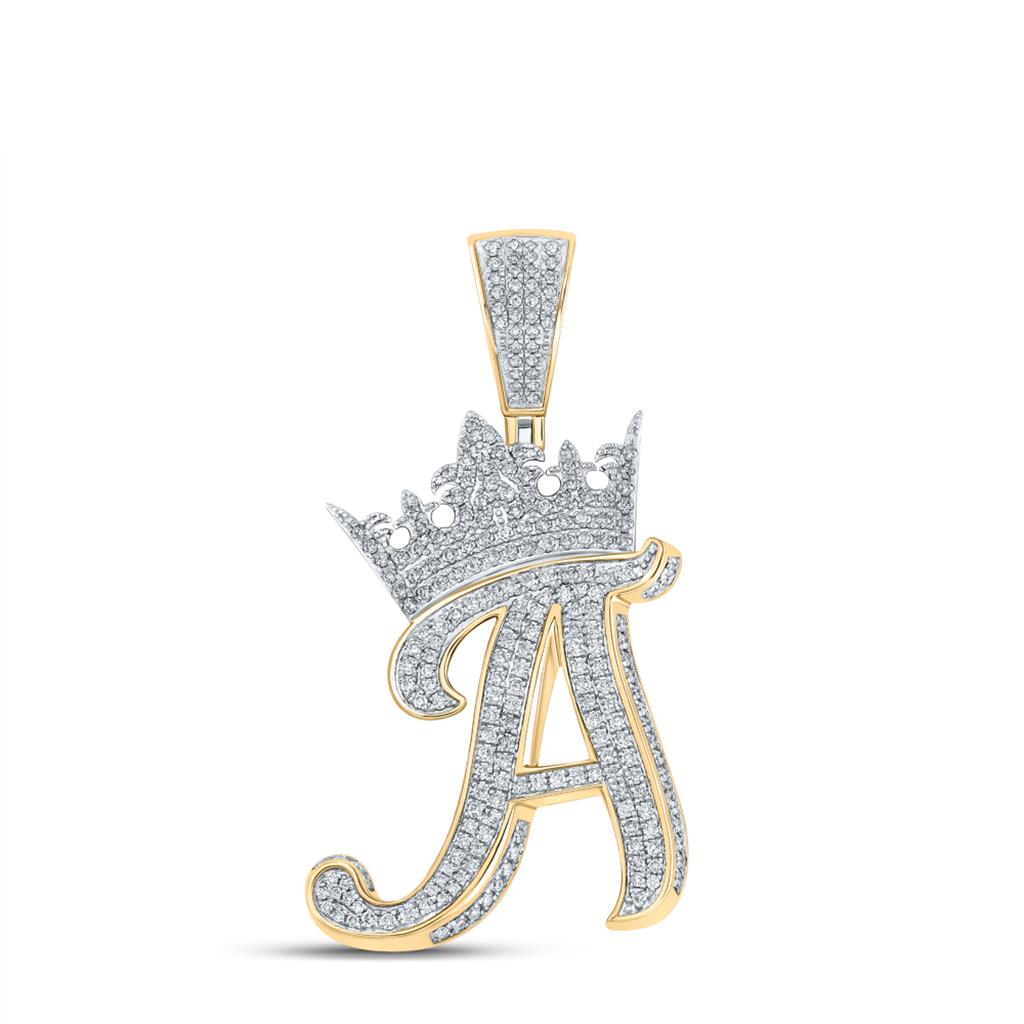 3D Crown A - Z Letter Initial Diamond Pendant 10K Yellow Gold A HipHopBling