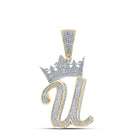 3D Crown A - Z Letter Initial Diamond Pendant 10K Yellow Gold A HipHopBling