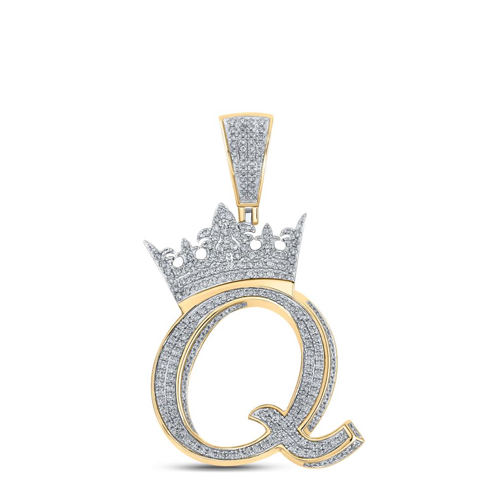 3D Crown A - Z Letter Initial Diamond Pendant 10K Yellow Gold A HipHopBling