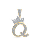 3D Crown A - Z Letter Initial Diamond Pendant 10K Yellow Gold A HipHopBling