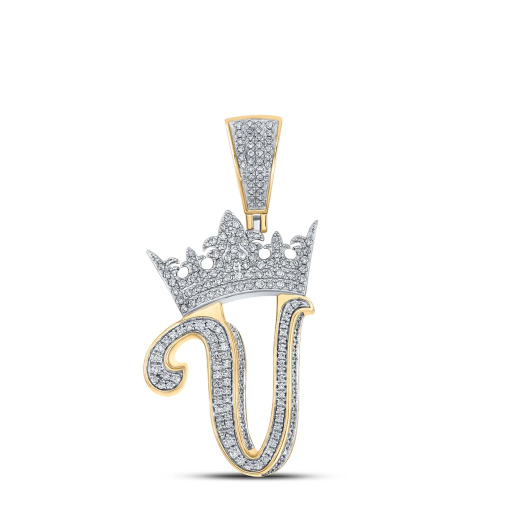 3D Crown A - Z Letter Initial Diamond Pendant 10K Yellow Gold A HipHopBling