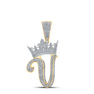 3D Crown A - Z Letter Initial Diamond Pendant 10K Yellow Gold A HipHopBling