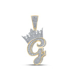 3D Crown A - Z Letter Initial Diamond Pendant 10K Yellow Gold A HipHopBling