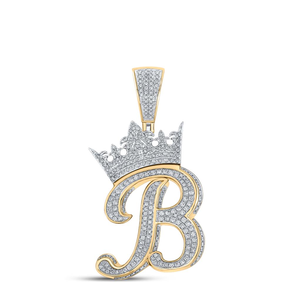 3D Crown A - Z Letter Initial Diamond Pendant 10K Yellow Gold A HipHopBling