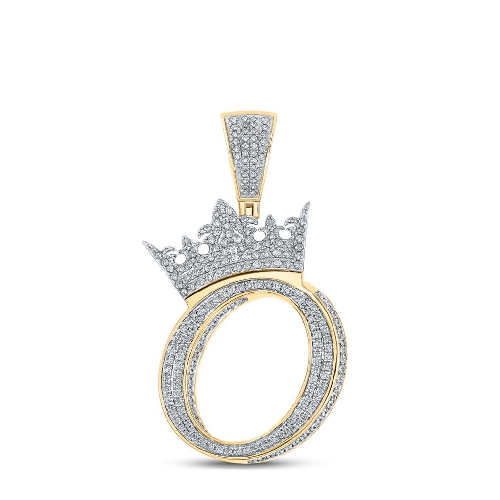 3D Crown A - Z Letter Initial Diamond Pendant 10K Yellow Gold A HipHopBling