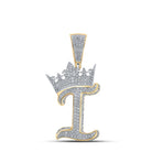 3D Crown A - Z Letter Initial Diamond Pendant 10K Yellow Gold A HipHopBling