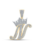 3D Crown A - Z Letter Initial Diamond Pendant 10K Yellow Gold A HipHopBling
