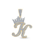 3D Crown A - Z Letter Initial Diamond Pendant 10K Yellow Gold A HipHopBling