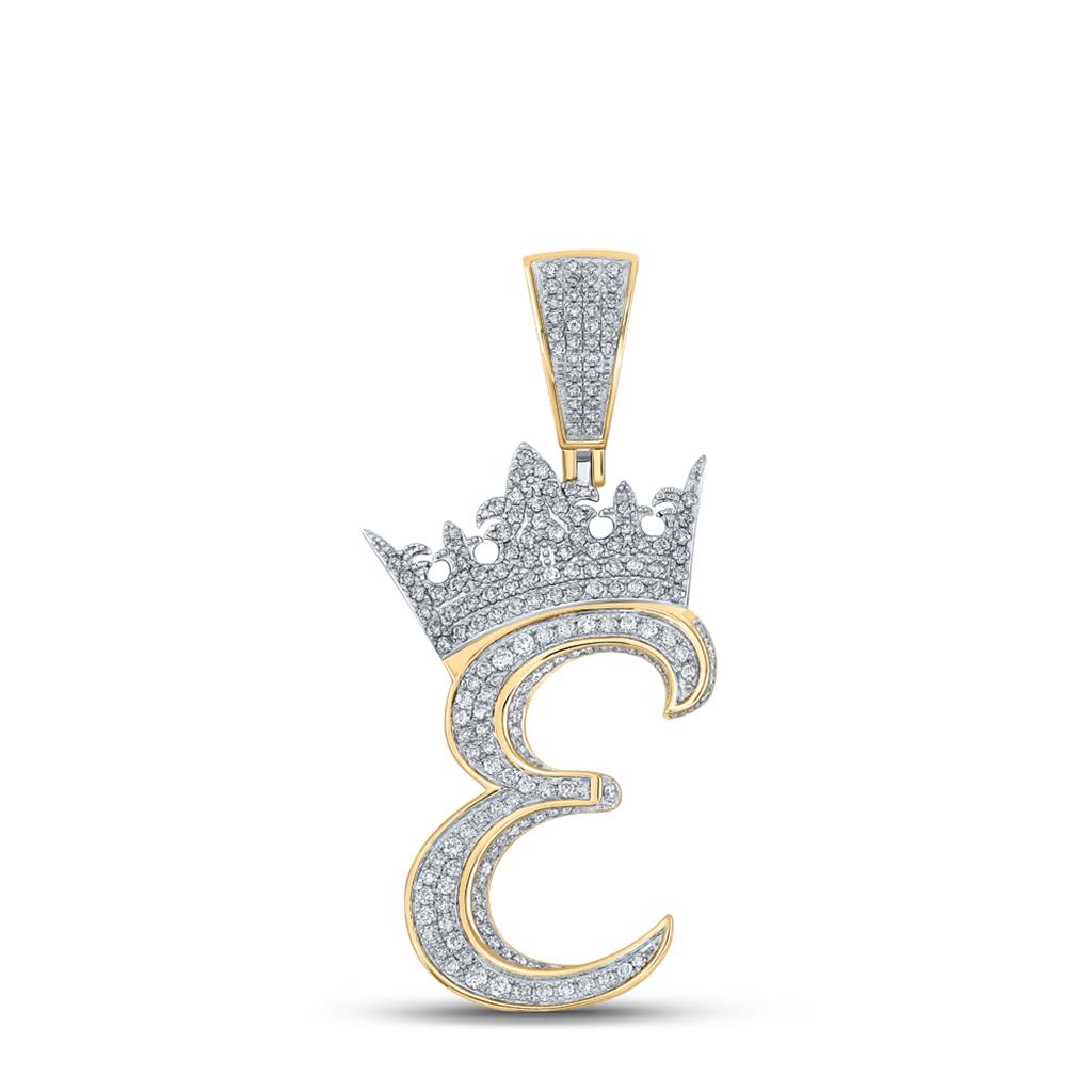 3D Crown A - Z Letter Initial Diamond Pendant 10K Yellow Gold A HipHopBling