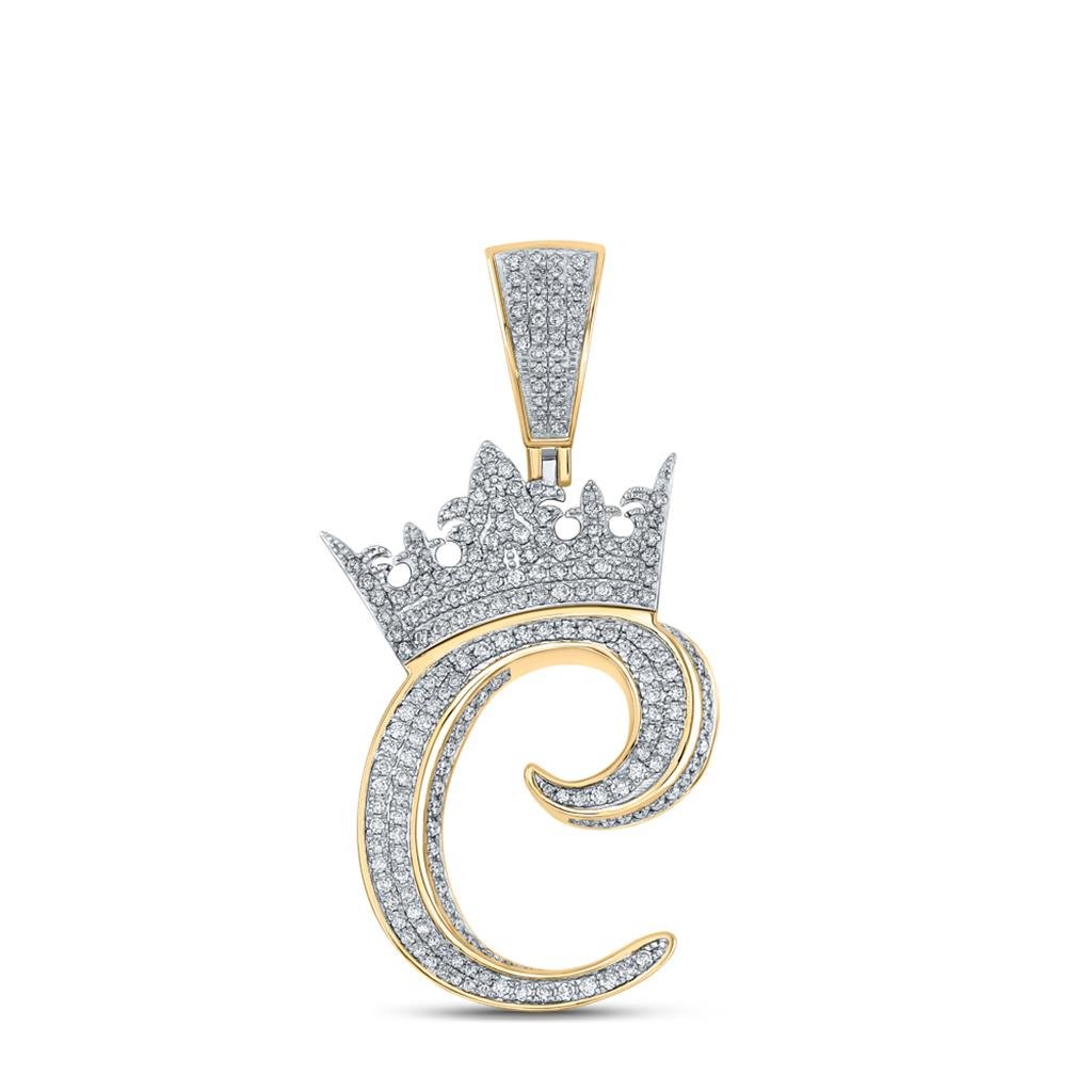 3D Crown A - Z Letter Initial Diamond Pendant 10K Yellow Gold A HipHopBling