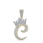 3D Crown A - Z Letter Initial Diamond Pendant 10K Yellow Gold A HipHopBling