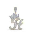 3D Crown A - Z Letter Initial Diamond Pendant 10K Yellow Gold A HipHopBling