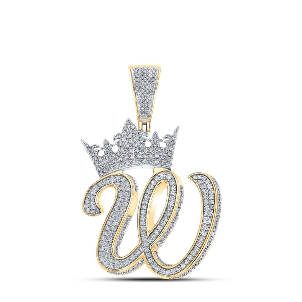 3D Crown A - Z Letter Initial Diamond Pendant 10K Yellow Gold A HipHopBling