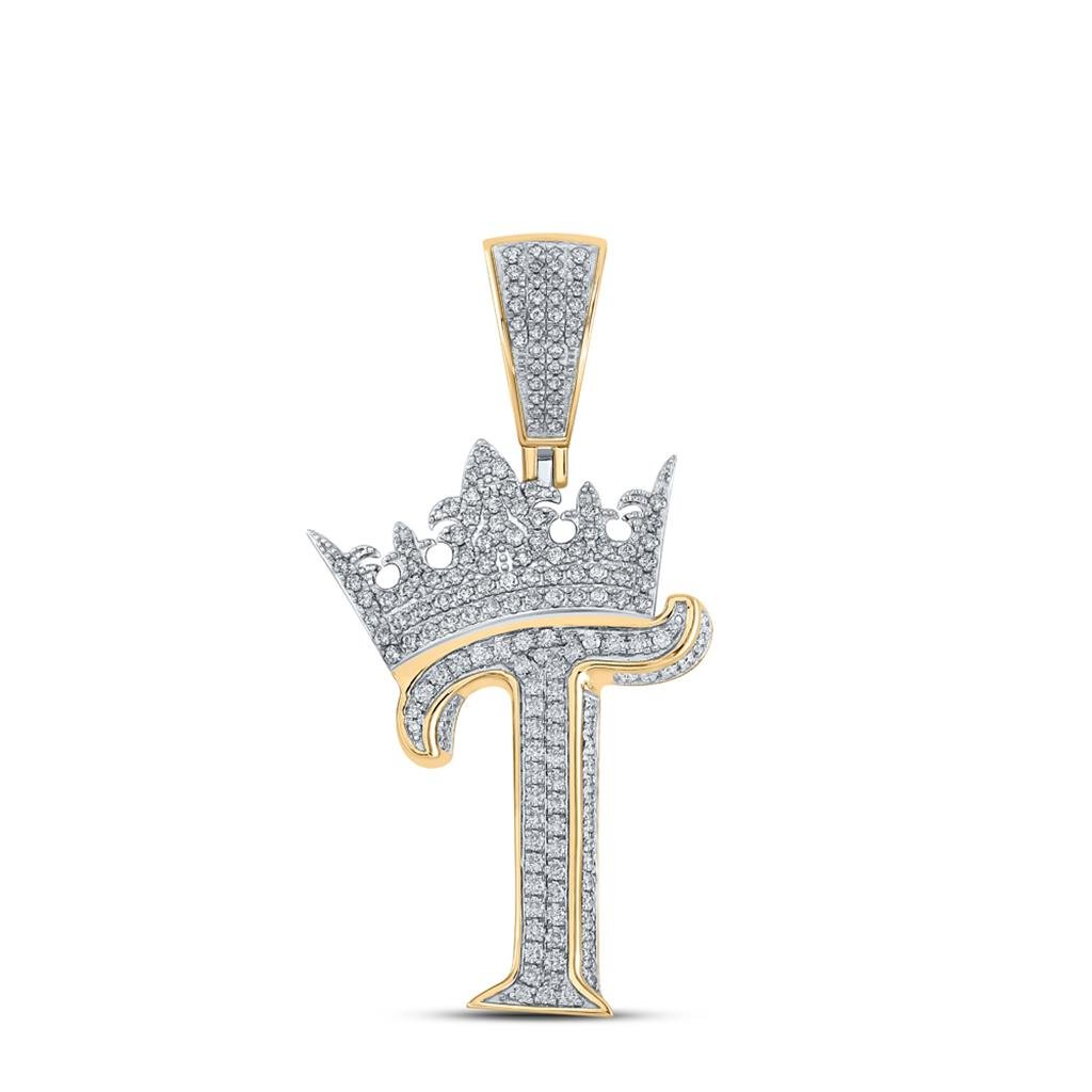 3D Crown A - Z Letter Initial Diamond Pendant 10K Yellow Gold A HipHopBling