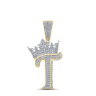 3D Crown A - Z Letter Initial Diamond Pendant 10K Yellow Gold A HipHopBling