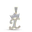 3D Crown A - Z Letter Initial Diamond Pendant 10K Yellow Gold A HipHopBling