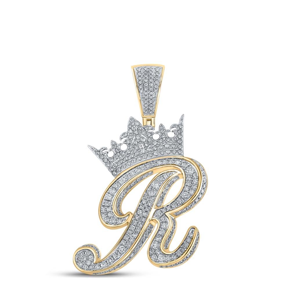 3D Crown A - Z Letter Initial Diamond Pendant 10K Yellow Gold A HipHopBling
