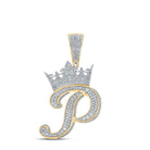 3D Crown A - Z Letter Initial Diamond Pendant 10K Yellow Gold A HipHopBling