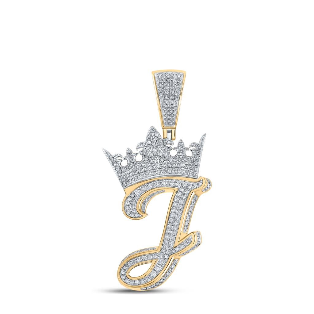 3D Crown A - Z Letter Initial Diamond Pendant 10K Yellow Gold A HipHopBling
