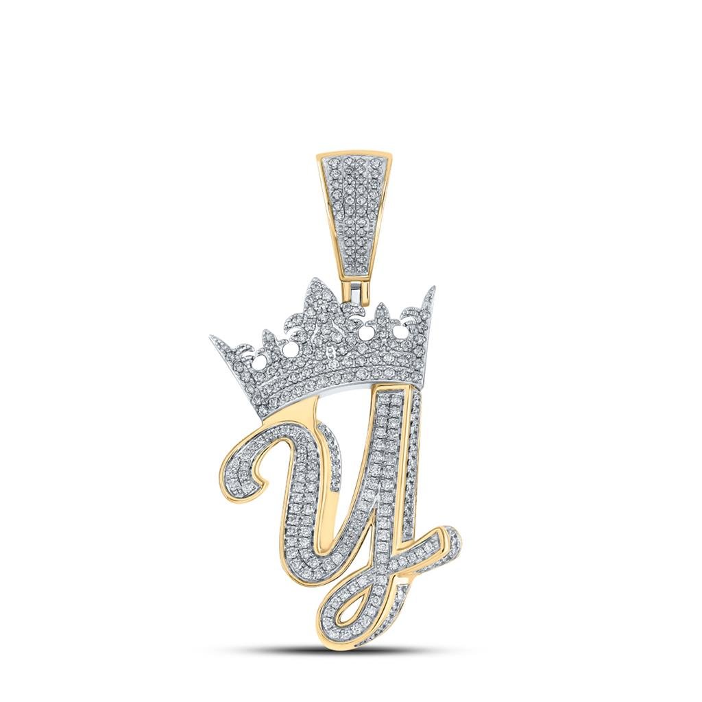 3D Crown A - Z Letter Initial Diamond Pendant 10K Yellow Gold A HipHopBling