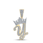3D Crown A - Z Letter Initial Diamond Pendant 10K Yellow Gold A HipHopBling