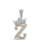 3D Crown A - Z Letter Initial Diamond Pendant 10K Yellow Gold A HipHopBling