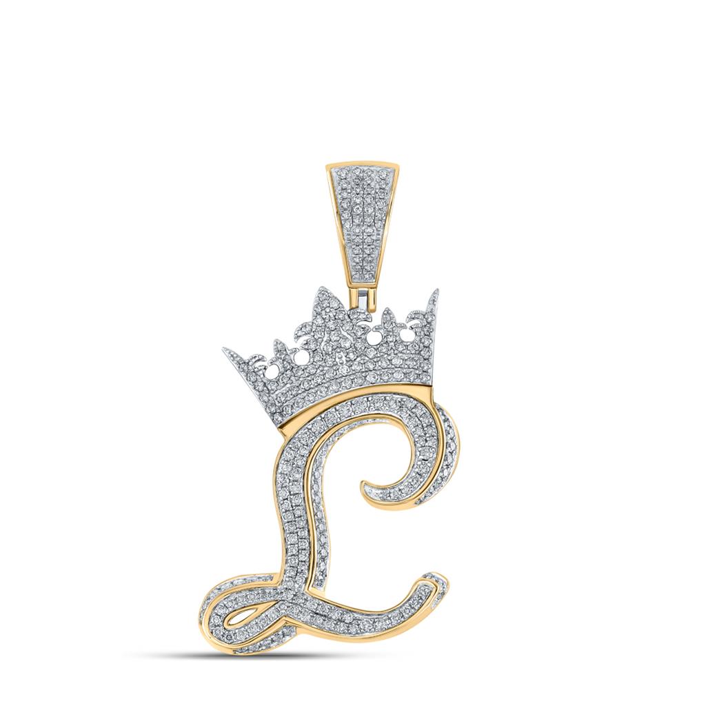 3D Crown A-Z Letter Initial Diamond Pendant 10K Yellow Gold HipHopBling