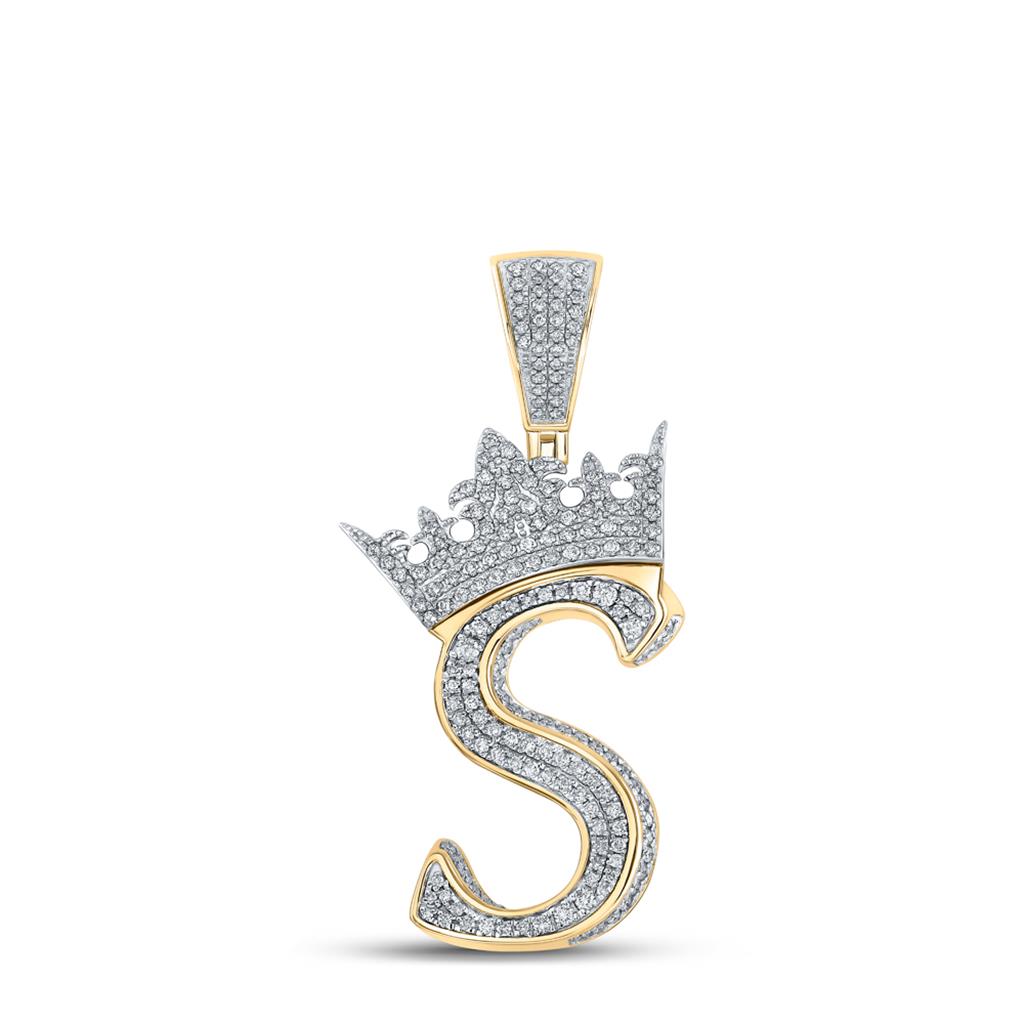 3D Crown A-Z Letter Initial Diamond Pendant 10K Yellow Gold HipHopBling