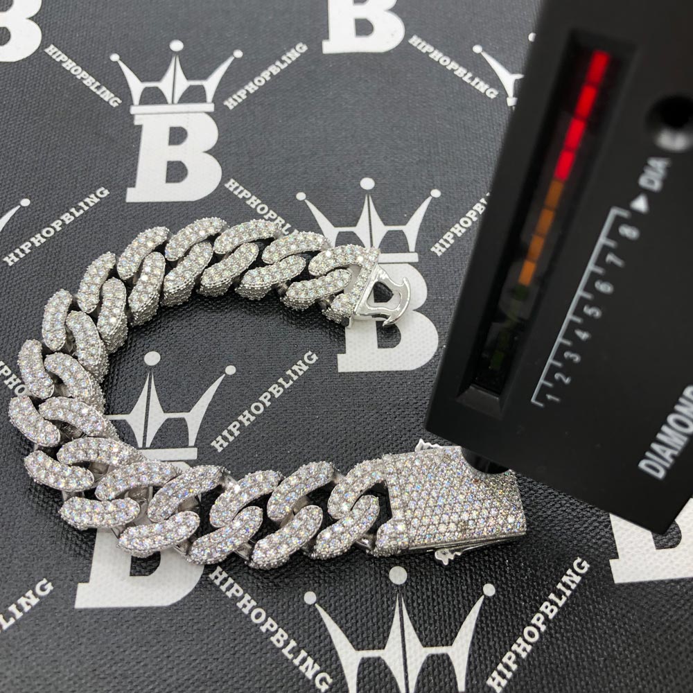 3D Cuban Moissanite Bracelet Iced Out 18MM .925 Sterling Silver 8" Bracelet HipHopBling