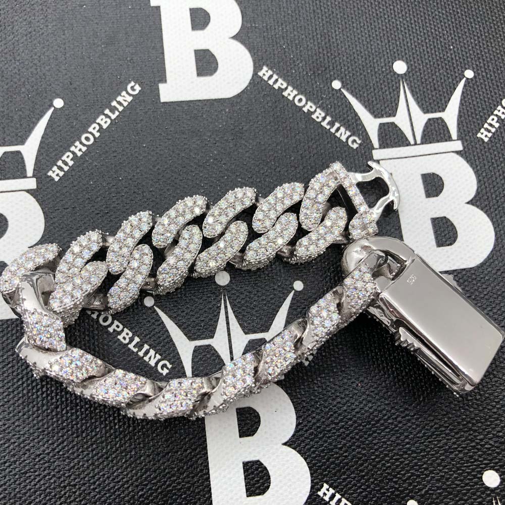 3D Cuban Moissanite Bracelet Iced Out 18MM .925 Sterling Silver 8" Bracelet HipHopBling