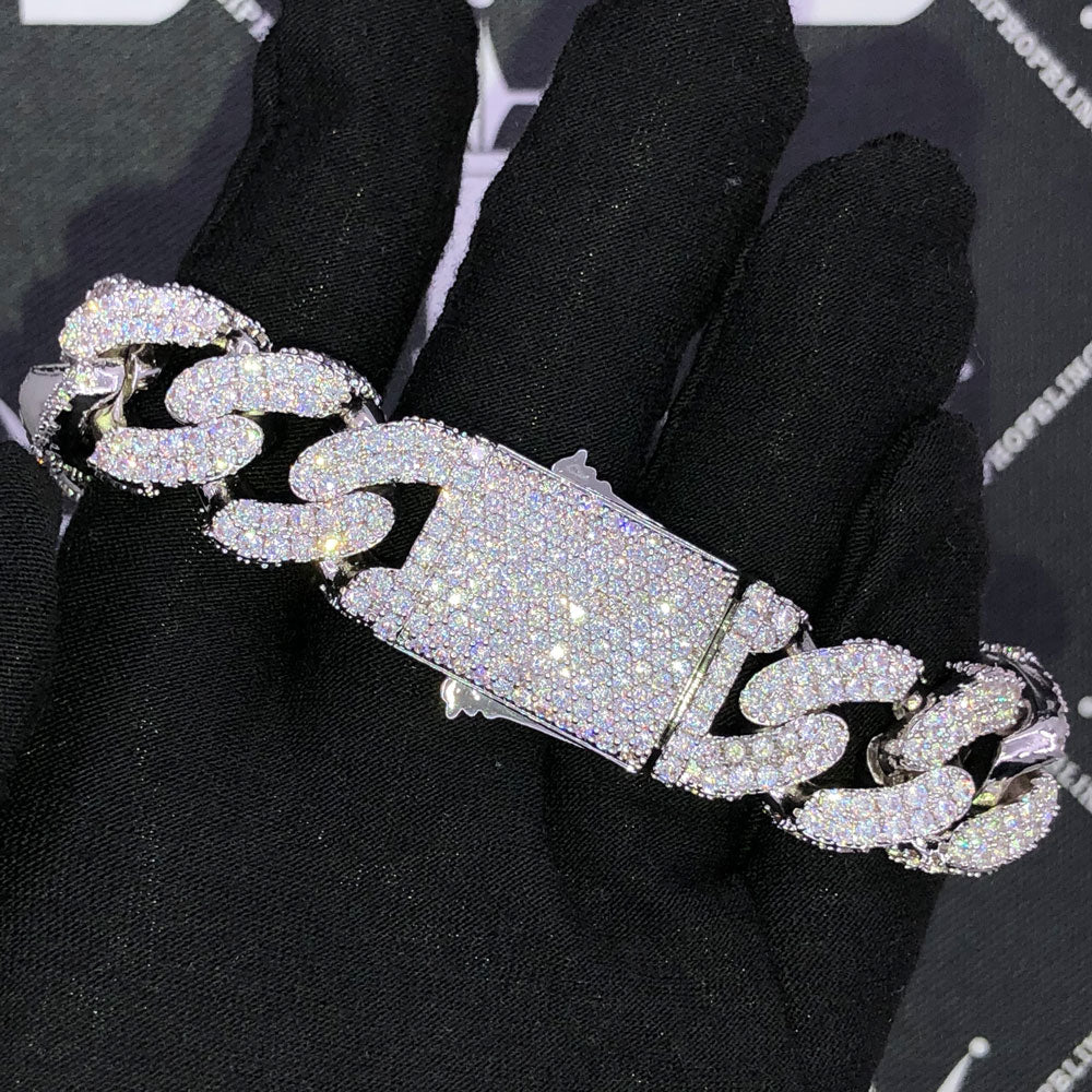 3D Cuban Moissanite Bracelet Iced Out 18MM .925 Sterling Silver 8" Bracelet HipHopBling