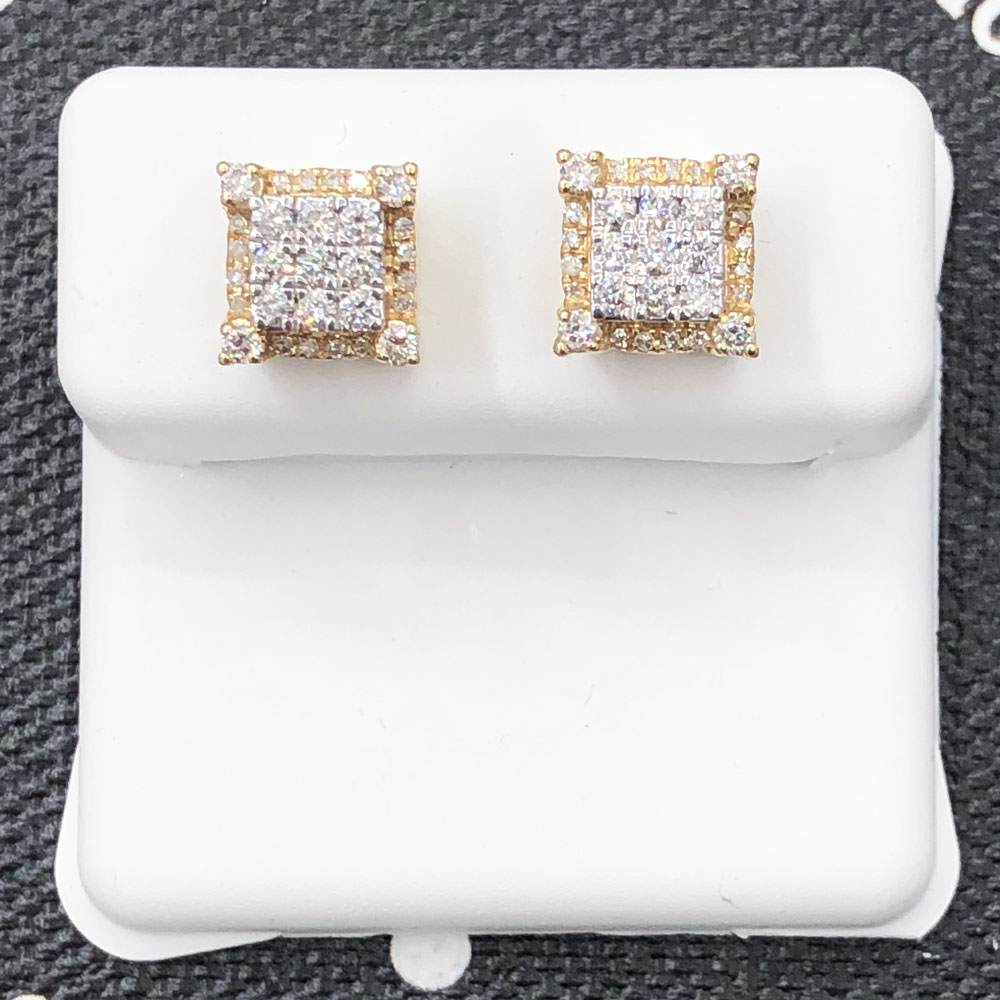 3D Cube Box .44cttw Diamond Earrings 14K Yellow Gold HipHopBling