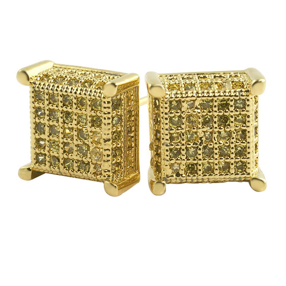 3D Cube CZ Lemonade Bling Bling Earrings HipHopBling