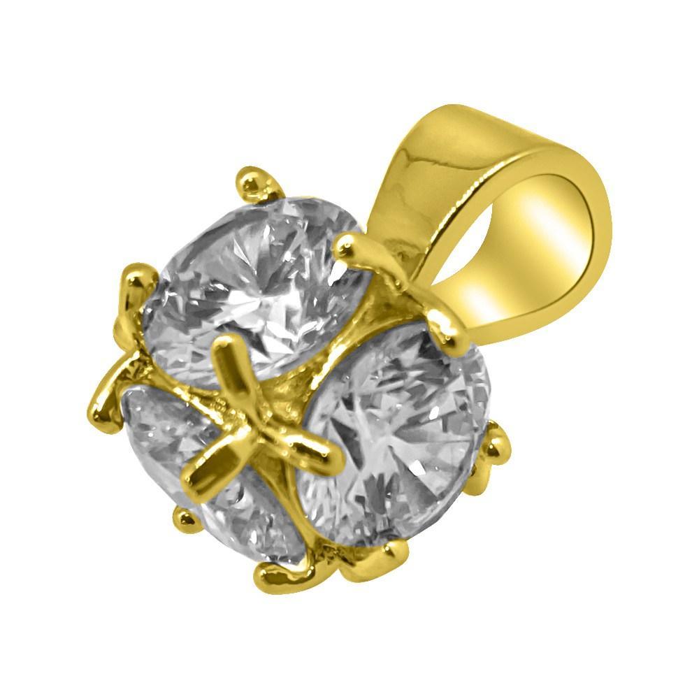 3D CZ Diamond Gold Bling Bling Solitaire Pendant HipHopBling