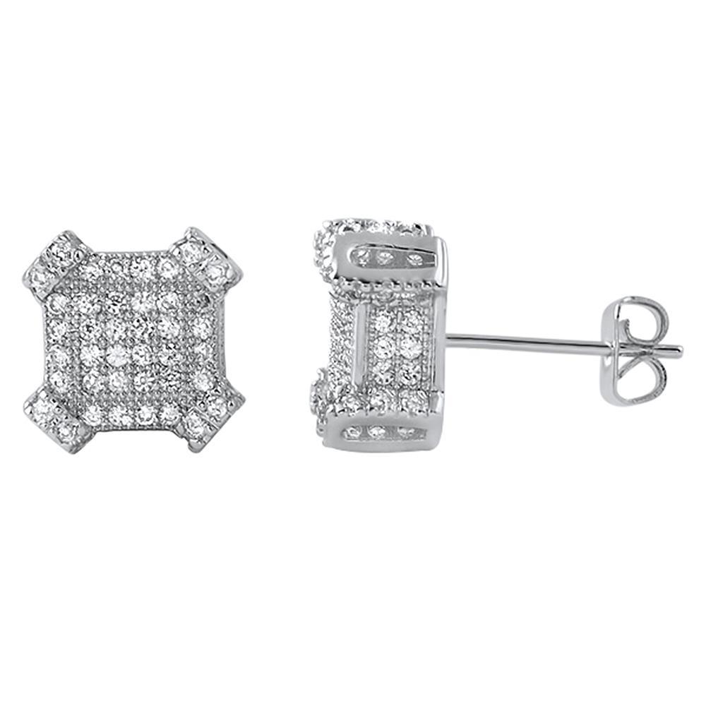 3D Edgy Box CZ Bling Micro Pave Earrings HipHopBling