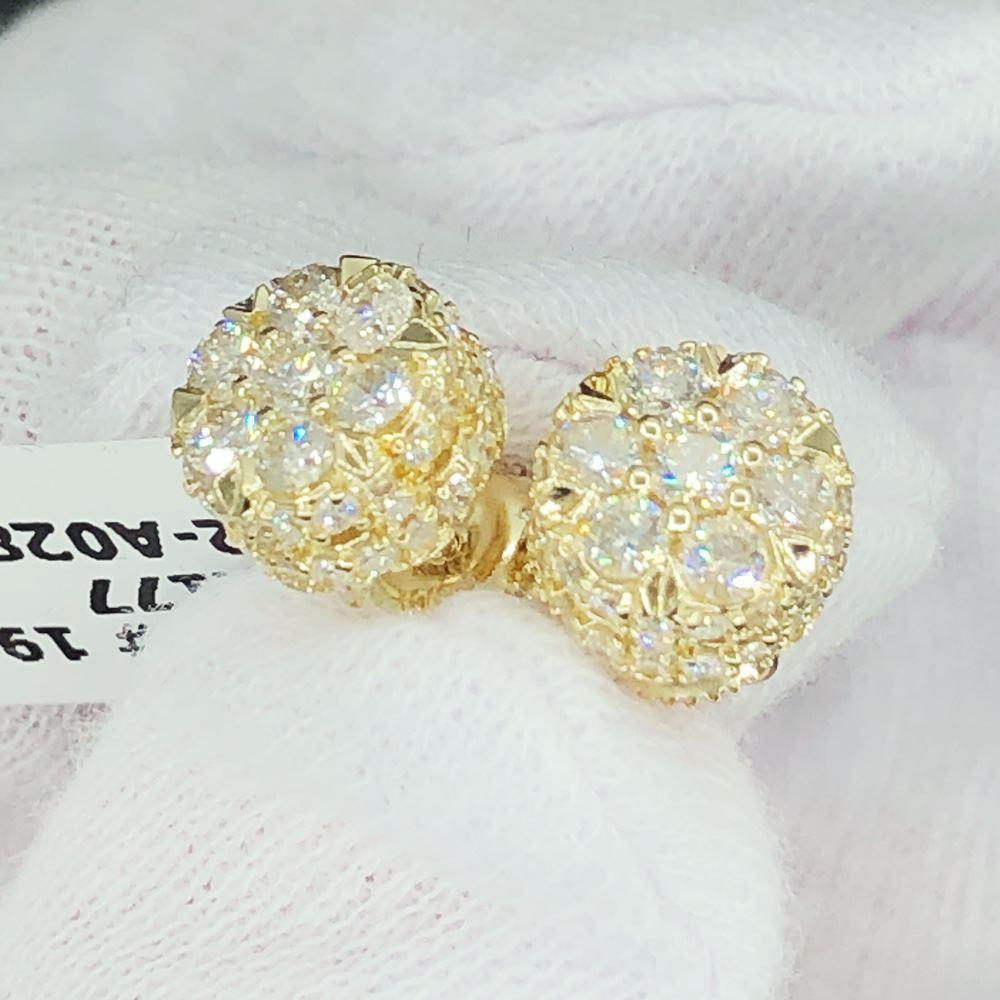 3D Flower Cluster Diamond Earrings 1.49cttw 10K Yellow Gold HipHopBling