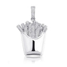 3D French Fries Fast Food CZ Iced Out Hip Hop Bling Pendant White Gold HipHopBling