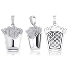 3D French Fries Fast Food CZ Iced Out Hip Hop Bling Pendant White Gold HipHopBling