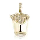 3D French Fries Fast Food CZ Iced Out Hip Hop Bling Pendant Yellow Gold HipHopBling