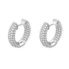 3D Full Micro Pave CZ Iced Out Huggie Hoop Earrings .925 Silver White Gold HipHopBling